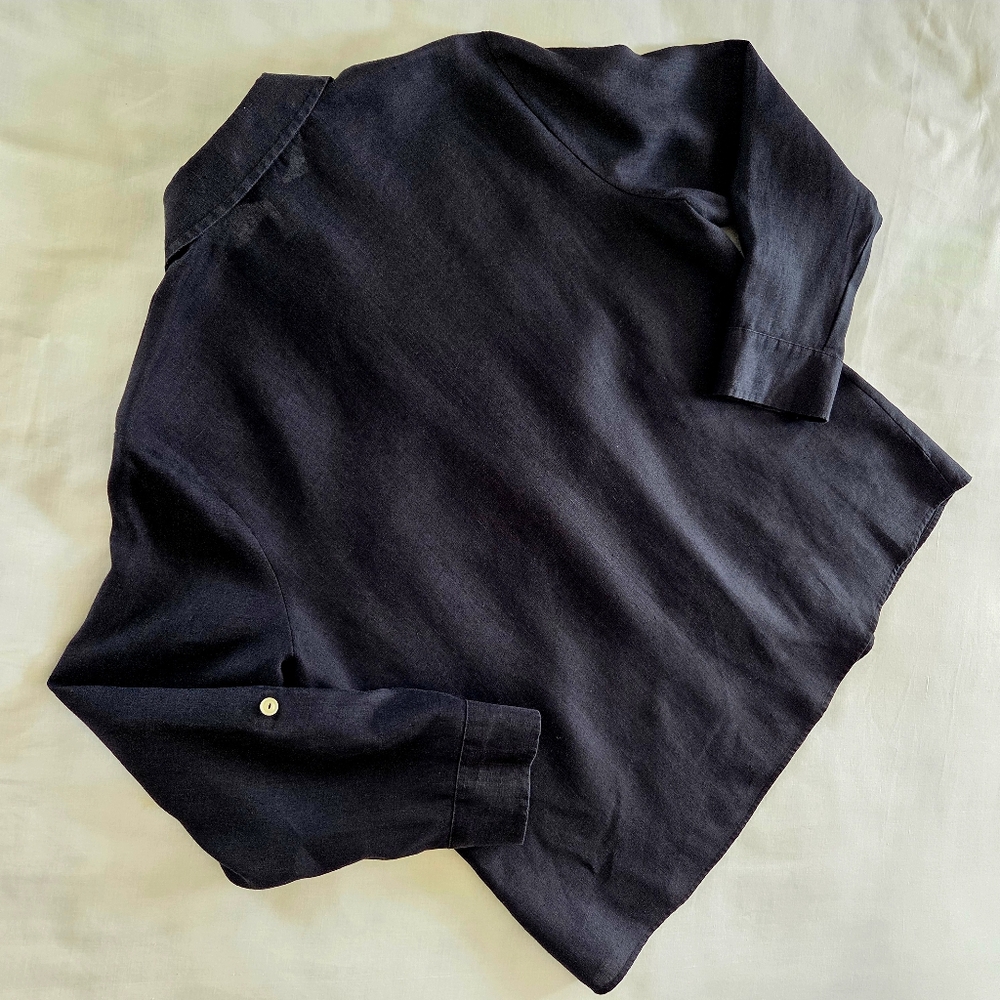 Vintage Investments Petites Gold Label 100% Hemp Black Button Down Shirt‎ 14P - Picture 6 of 9
